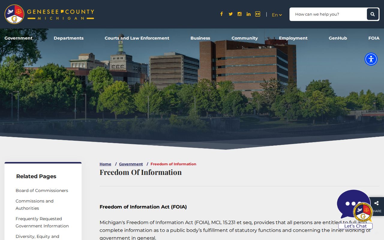 Genesee County release mugshot FOIA request page